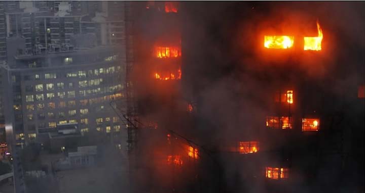 пожар в Шанхае, Китай в 2010 году, тушение, эвакуация