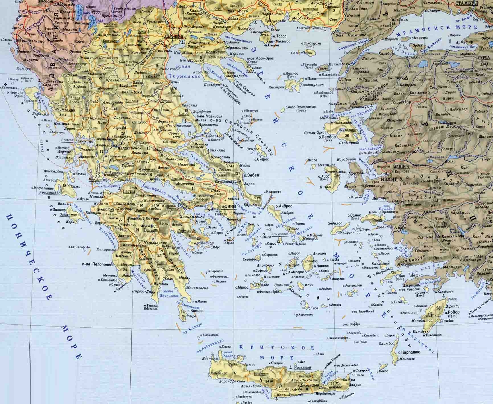 Подробная карта Греции на русском языке