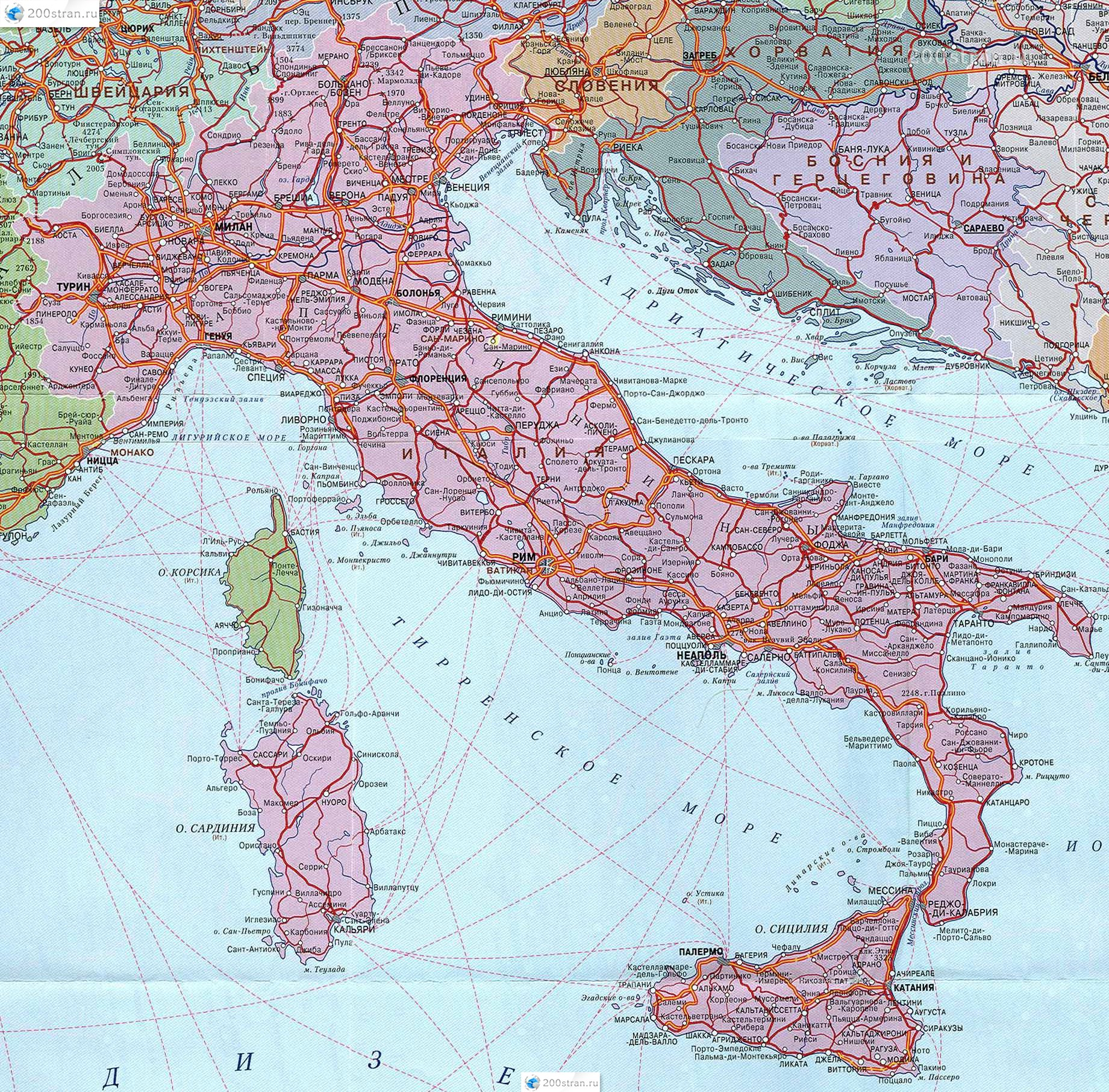 Подробная карта Италии на русском языке
